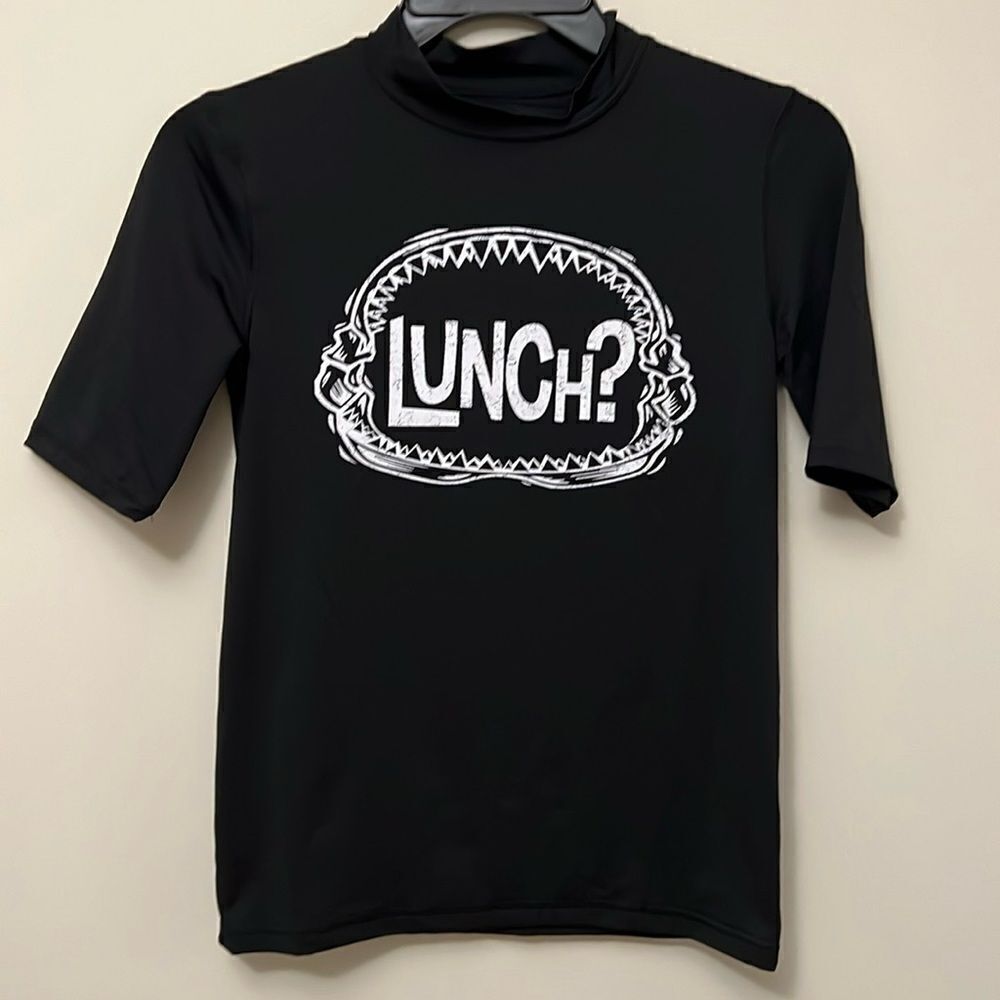 Cat & Jack youth boys size large (12/14) black Lunch swim shirt.